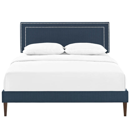 Virginia Queen Fabric Platform Bed with Squared Tapered Legs, Queen Size, Fabric, Navy Blue, 14554
