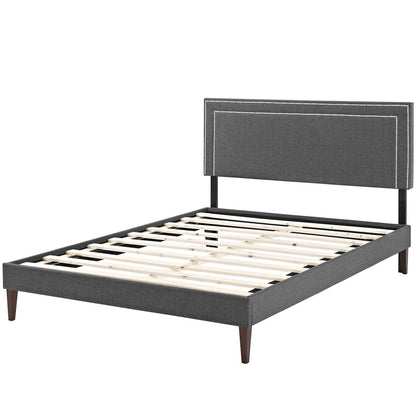 Virginia Queen Fabric Platform Bed with Squared Tapered Legs, Queen Size, Fabric, Grey Gray, 14556