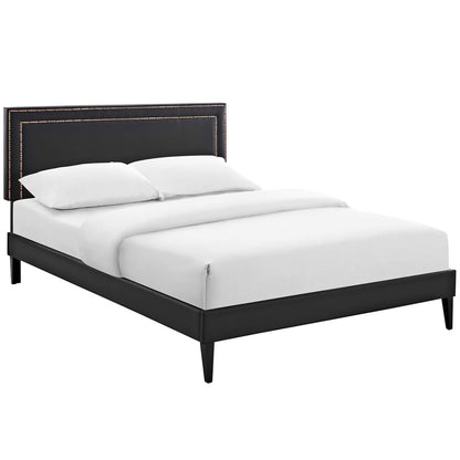Virginia King Vinyl Platform Bed with Squared Tapered Legs, King Size, Faux Vinyl Leather Nail Rivet, Black, 14557