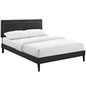 Virginia King Vinyl Platform Bed with Squared Tapered Legs, King Size, Faux Vinyl Leather Nail Rivet, Black, 14557