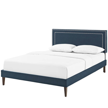 Virginia King Fabric Platform Bed with Squared Tapered Legs, King Size, Fabric, Navy Blue, 14559