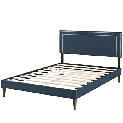 Virginia King Fabric Platform Bed with Squared Tapered Legs, King Size, Fabric, Navy Blue, 14559