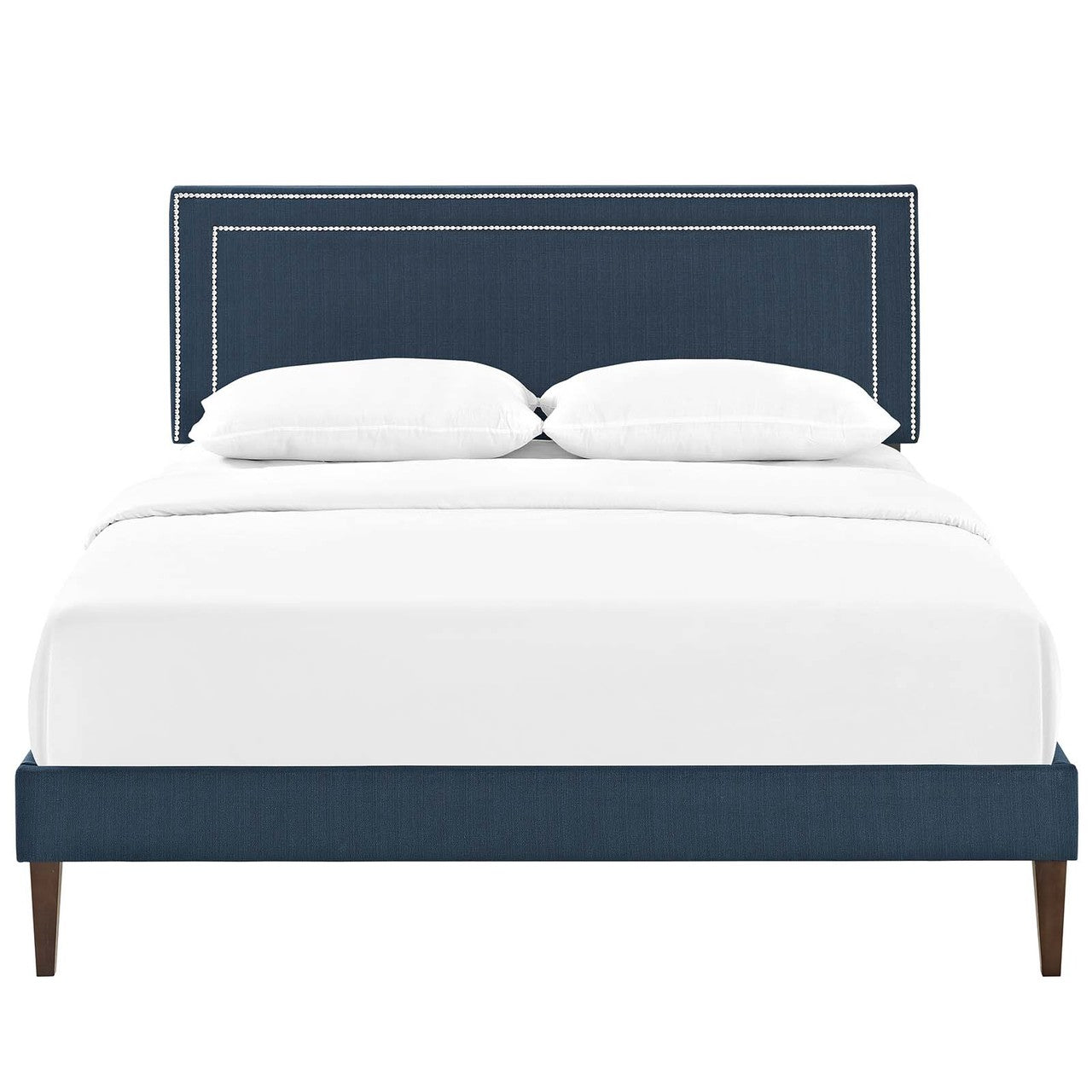 Virginia King Fabric Platform Bed with Squared Tapered Legs, King Size, Fabric, Navy Blue, 14559
