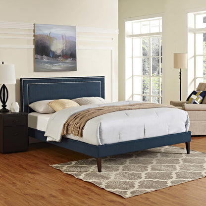 Virginia King Fabric Platform Bed with Squared Tapered Legs, King Size, Fabric, Navy Blue, 14559