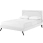 Ruthie Full Vinyl Platform Bed with Round Splayed Legs, Full Size, Faux Vinyl Leather, White, 14568
