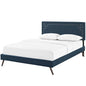 Ruthie King Fabric Platform Bed with Round Splayed Legs, King Size, Fabric Copper Nail Rivet, Navy Blue, 14579
