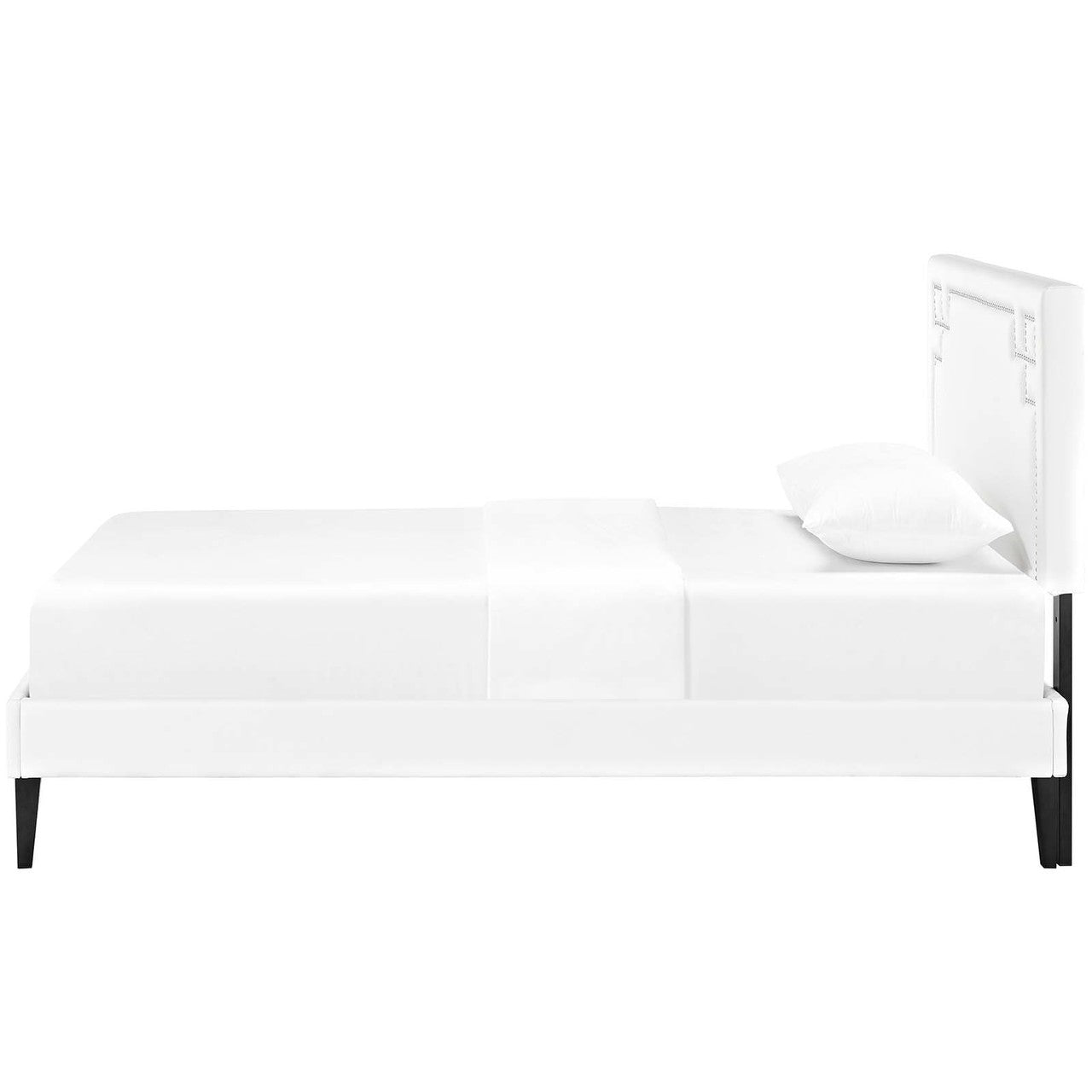 Ruthie Twin Vinyl Platform Bed with Squared Tapered Legs, Twin Size, Faux Vinyl Leather, White, 14583