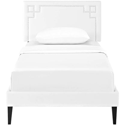 Ruthie Twin Vinyl Platform Bed with Squared Tapered Legs, Twin Size, Faux Vinyl Leather, White, 14583