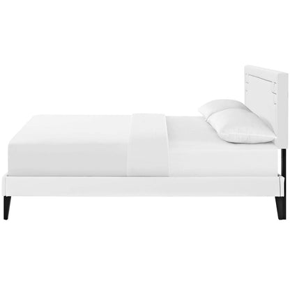 Ruthie Full Vinyl Platform Bed with Squared Tapered Legs, Full Size, Faux Vinyl Leather, White, 14588