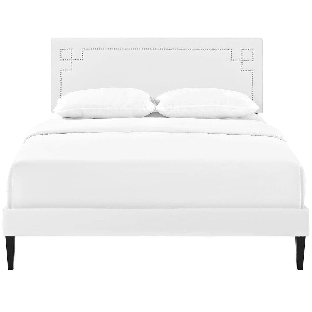 Ruthie Queen Vinyl Platform Bed with Squared Tapered Legs, Queen Size, Faux Vinyl Leather, White, 14593