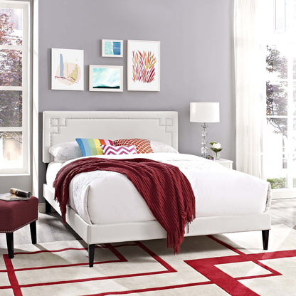 Ruthie Queen Vinyl Platform Bed with Squared Tapered Legs, Queen Size, Faux Vinyl Leather, White, 14593