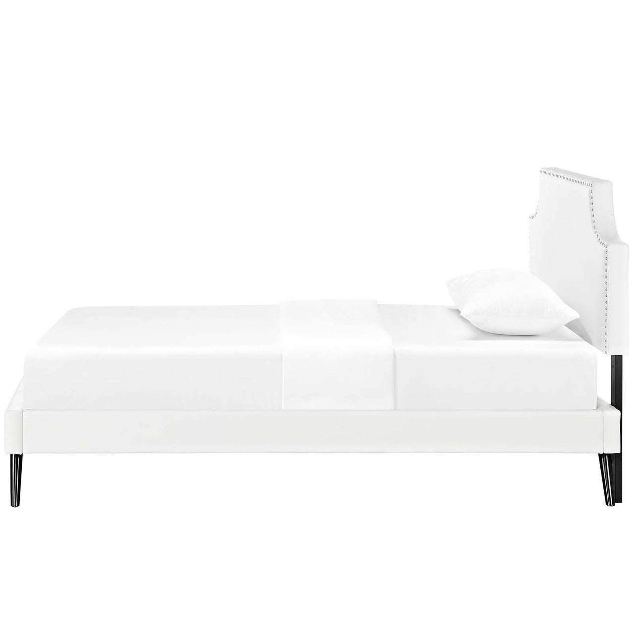 Corene Twin Vinyl Platform Bed with Round Splayed Legs, Twin Size, Faux Vinyl Leather, White, 14603