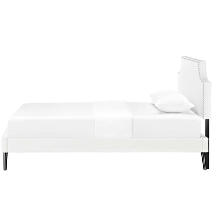 Corene Twin Vinyl Platform Bed with Round Splayed Legs, Twin Size, Faux Vinyl Leather, White, 14603