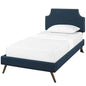Corene Twin Fabric Platform Bed with Round Splayed Legs, Twin Size, Fabric Copper Nail Rivet, Navy Blue, 14604