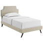 Corene Twin Fabric Platform Bed with Round Splayed Legs, Twin Size, Fabric Copper Nail Rivet, Beige, 14605