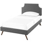 Corene Twin Fabric Platform Bed with Round Splayed Legs, Twin Size, Fabric Copper Nail Rivet, Grey Gray, 14606