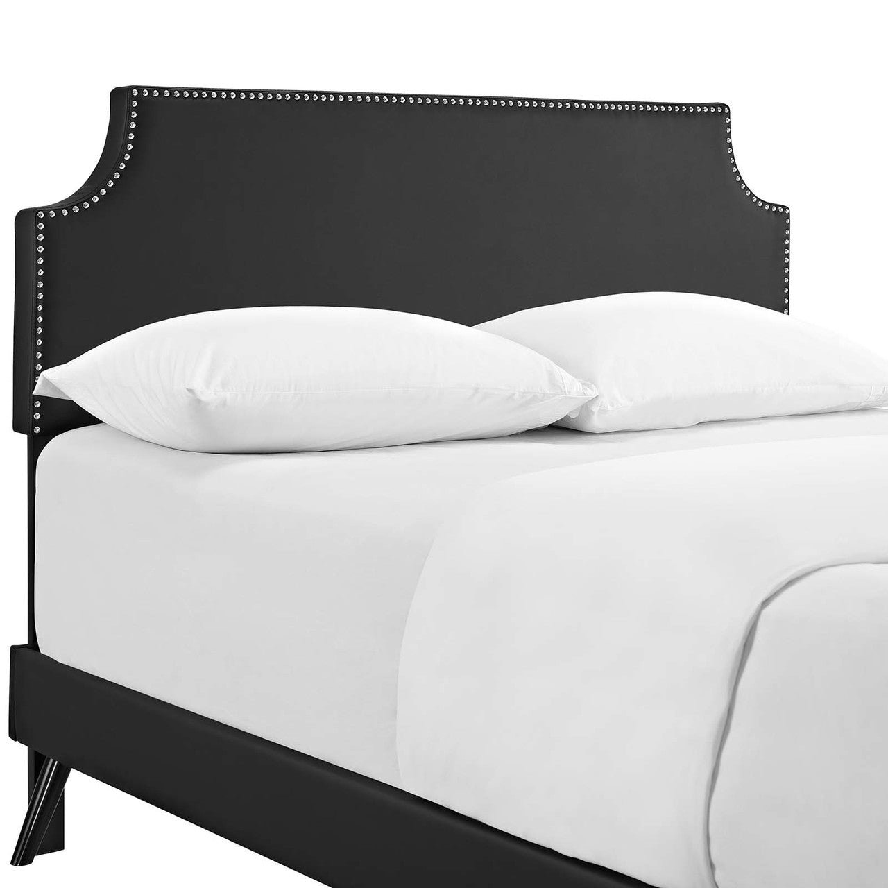 Corene Full Vinyl Platform Bed with Round Splayed Legs, Full Size, Faux Vinyl Leather, Black, 14607