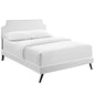 Corene Full Vinyl Platform Bed with Round Splayed Legs, Full Size, Faux Vinyl Leather, White, 14608