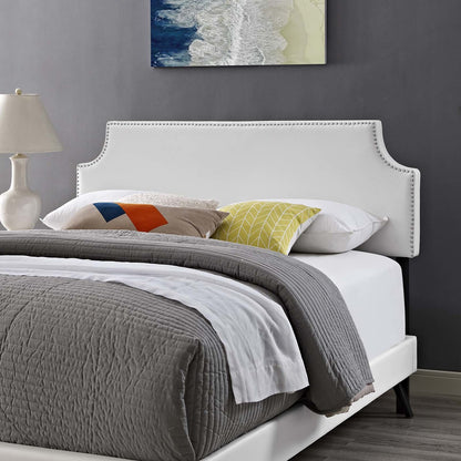 Corene Full Vinyl Platform Bed with Round Splayed Legs, Full Size, Faux Vinyl Leather, White, 14608
