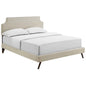 Corene Full Fabric Platform Bed with Round Splayed Legs, Full Size, Fabric Copper Nail Rivet, Beige, 14610
