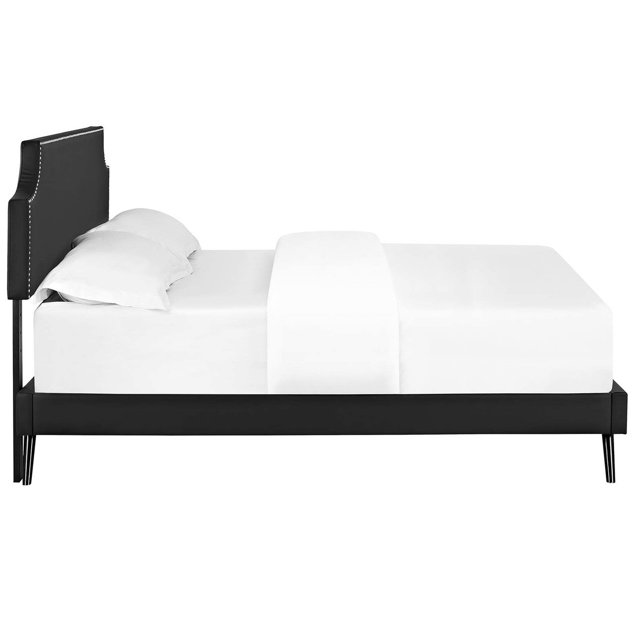 Corene Queen Vinyl Platform Bed with Round Splayed Legs, Queen Size, Faux Vinyl Leather, Black, 14612