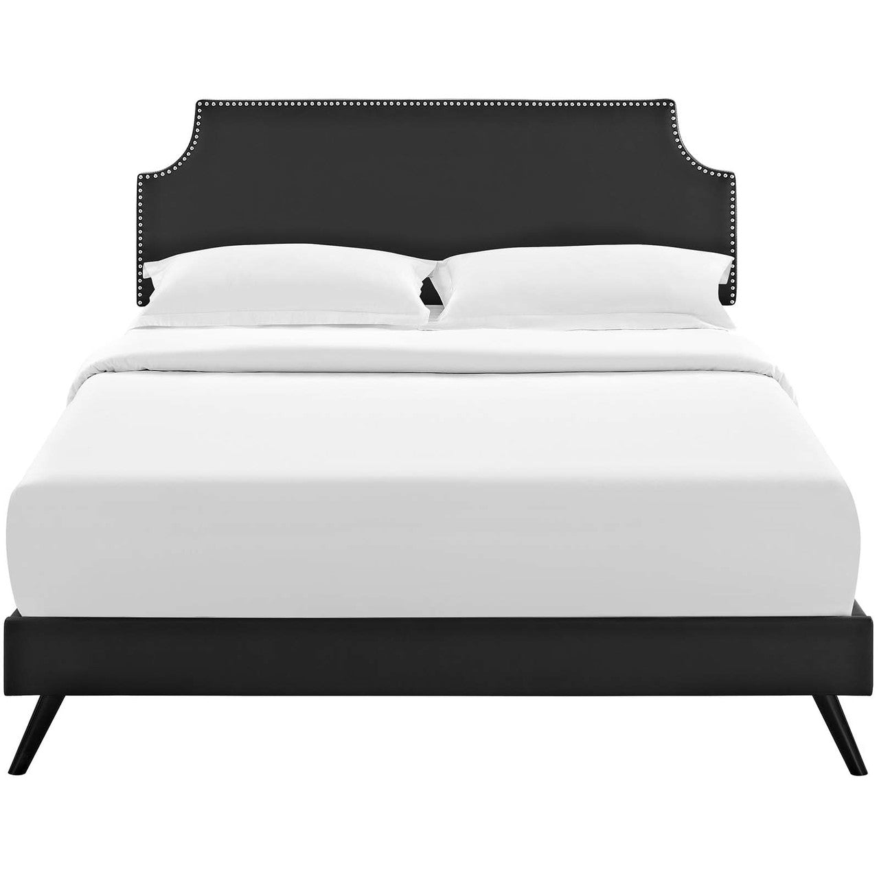 Corene Queen Vinyl Platform Bed with Round Splayed Legs, Queen Size, Faux Vinyl Leather, Black, 14612
