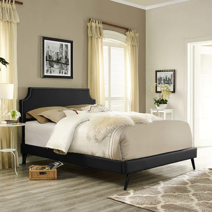 Corene Queen Vinyl Platform Bed with Round Splayed Legs, Queen Size, Faux Vinyl Leather, Black, 14612