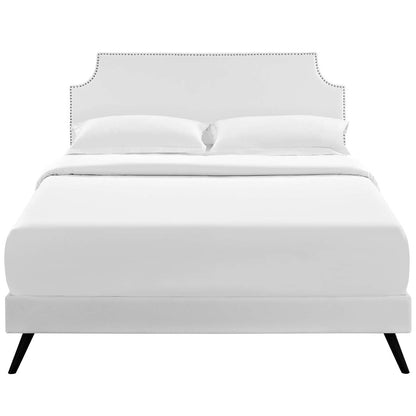 Corene Queen Vinyl Platform Bed with Round Splayed Legs, Queen Size, Faux Vinyl Leather, White, 14613