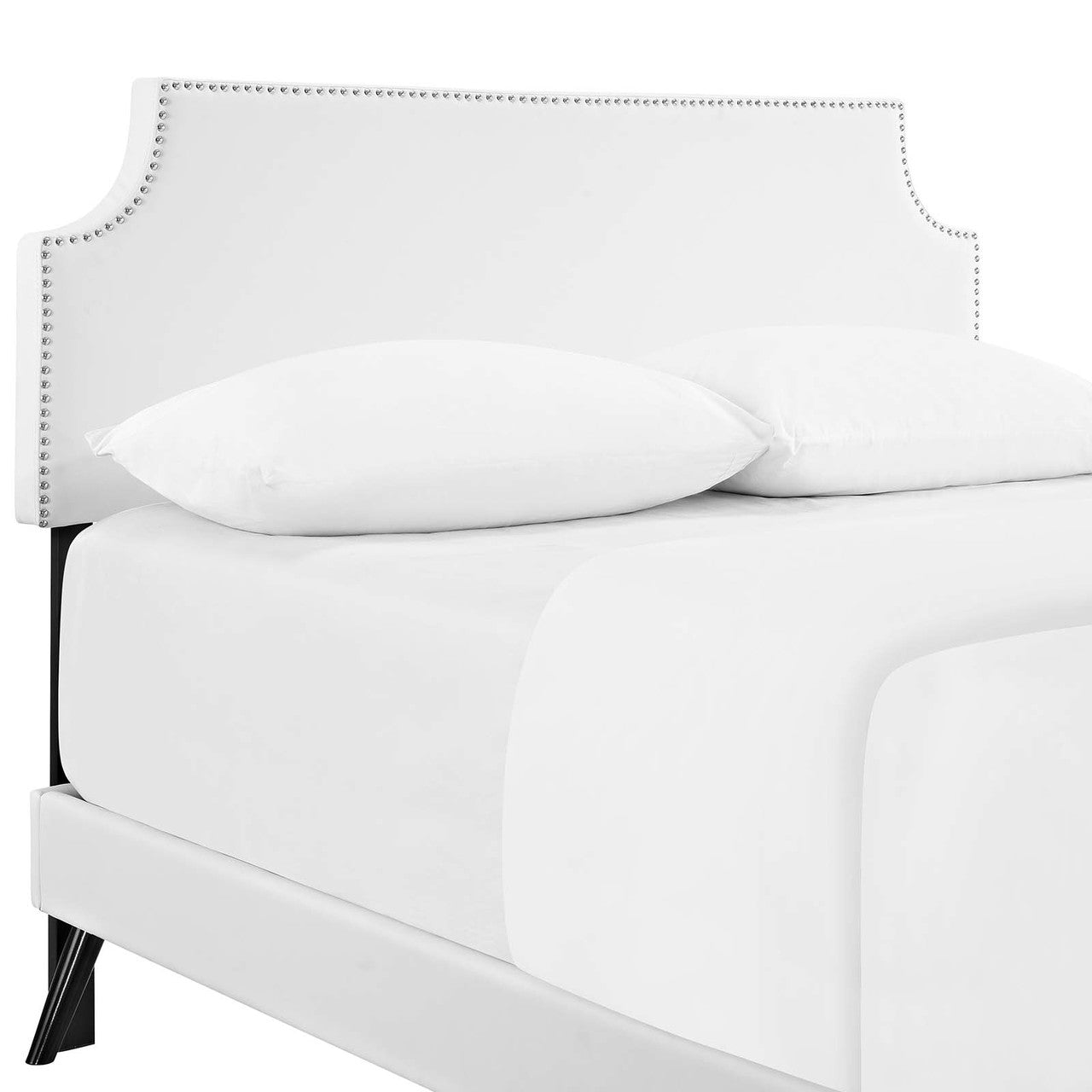 Corene King Vinyl Platform Bed with Round Splayed Legs, King Size, Faux Vinyl Leather, White, 14618