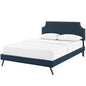 Corene King Fabric Platform Bed with Round Splayed Legs, King Size, Fabric Copper Nail Rivet, Navy Blue, 14619