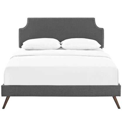 Corene King Fabric Platform Bed with Round Splayed Legs, King Size, Fabric Copper Nail Rivet, Grey Gray, 14621