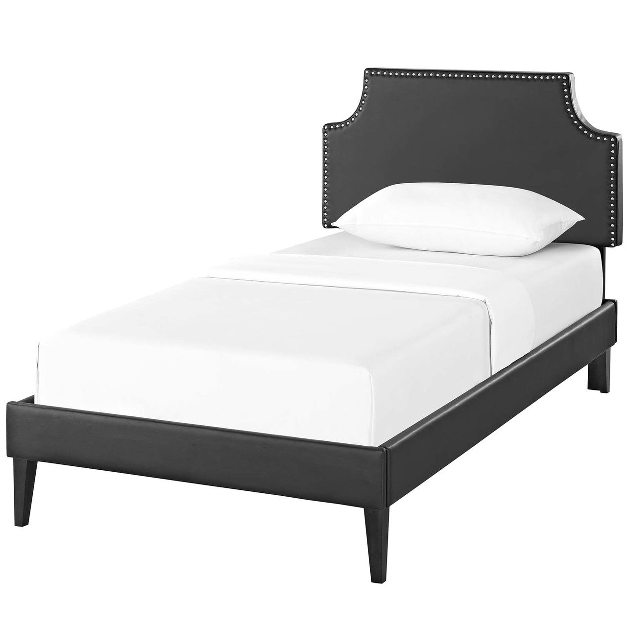 Corene Twin Vinyl Platform Bed with Squared Tapered Legs, Twin Size, Faux Vinyl Leather, Black, 14622