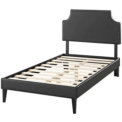 Corene Twin Vinyl Platform Bed with Squared Tapered Legs, Twin Size, Faux Vinyl Leather, Black, 14622