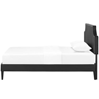 Corene Twin Vinyl Platform Bed with Squared Tapered Legs, Twin Size, Faux Vinyl Leather, Black, 14622