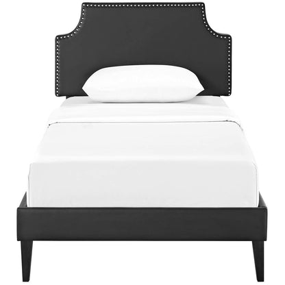 Corene Twin Vinyl Platform Bed with Squared Tapered Legs, Twin Size, Faux Vinyl Leather, Black, 14622