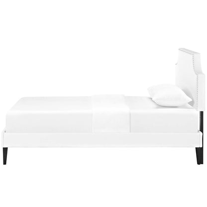 Corene Twin Vinyl Platform Bed with Squared Tapered Legs, Twin Size, Faux Vinyl Leather, White, 14623