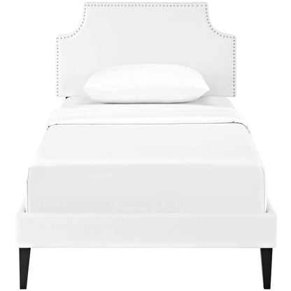 Corene Twin Vinyl Platform Bed with Squared Tapered Legs, Twin Size, Faux Vinyl Leather, White, 14623