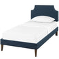 Corene Twin Fabric Platform Bed with Squared Tapered Legs, Twin Size, Fabric Copper Nail Rivet, Navy Blue, 14624