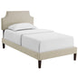 Corene Twin Fabric Platform Bed with Squared Tapered Legs, Twin Size, Fabric Copper Nail Rivet, Beige, 14625