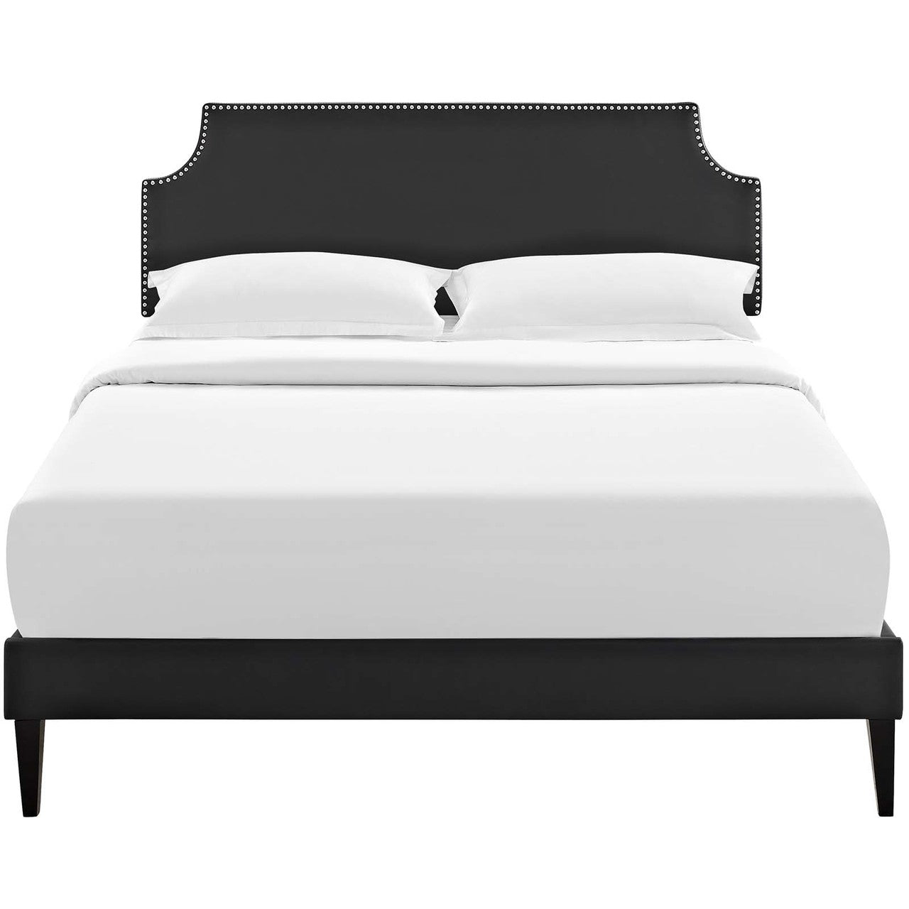 Corene Full Vinyl Platform Bed with Squared Tapered Legs, Full Size, Faux Vinyl Leather, Black, 14627