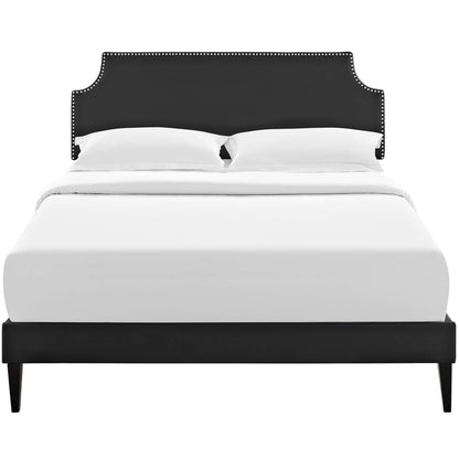 Corene Full Vinyl Platform Bed with Squared Tapered Legs, Full Size, Faux Vinyl Leather, Black, 14627