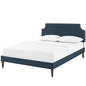 Corene Full Fabric Platform Bed with Squared Tapered Legs, Full Size, Fabric Copper Nail Rivet, Navy Blue, 14629