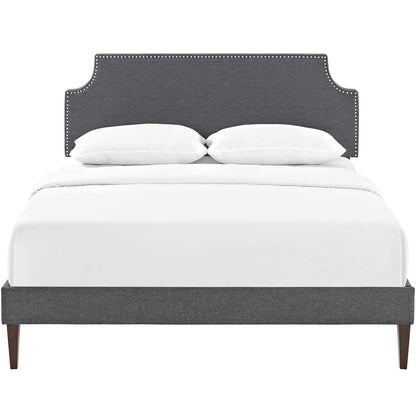 Corene Full Fabric Platform Bed with Squared Tapered Legs, Full Size, Fabric Copper Nail Rivet, Grey Gray, 14631