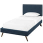 Macie Twin Fabric Platform Bed with Round Splayed Legs, Twin Size, Fabric, Navy Blue, 14644