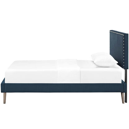 Macie Twin Fabric Platform Bed with Round Splayed Legs, Twin Size, Fabric, Navy Blue, 14644