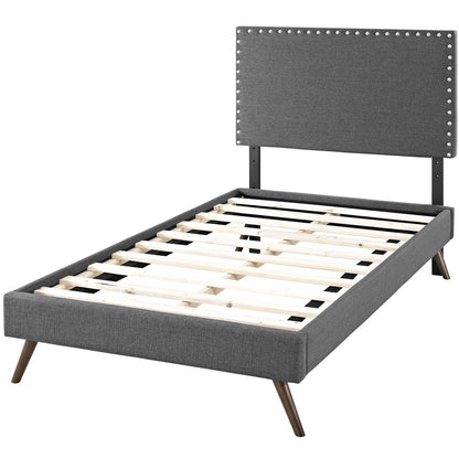 Macie Twin Fabric Platform Bed with Round Splayed Legs, Twin Size, Fabric, Grey Gray, 14646