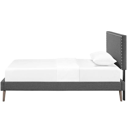 Macie Twin Fabric Platform Bed with Round Splayed Legs, Twin Size, Fabric, Grey Gray, 14646