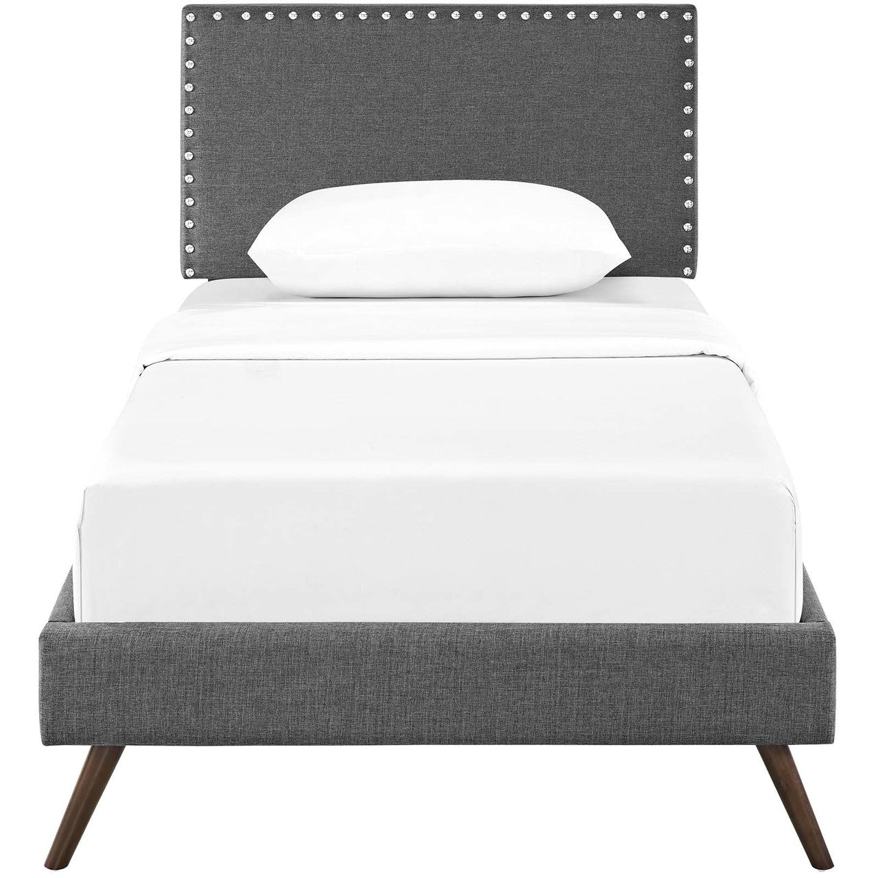Macie Twin Fabric Platform Bed with Round Splayed Legs, Twin Size, Fabric, Grey Gray, 14646