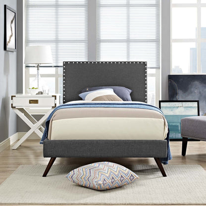 Macie Twin Fabric Platform Bed with Round Splayed Legs, Twin Size, Fabric, Grey Gray, 14646
