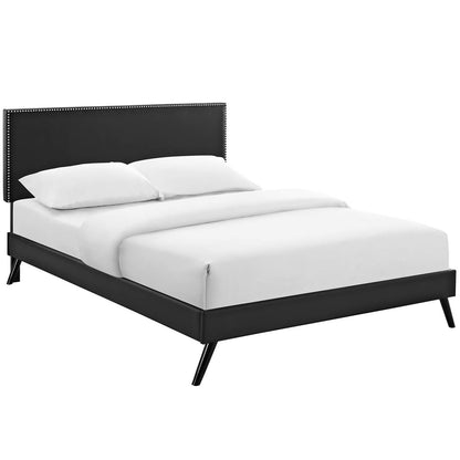Macie Full Vinyl Platform Bed with Round Splayed Legs, Full Size, Faux Vinyl Leather, Black, 14647